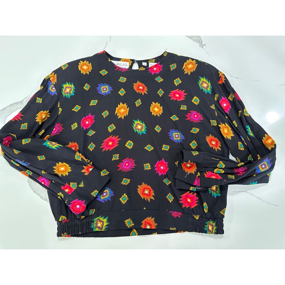 VTG Chaus‎ Southwest Print Blouse Long Sleeve Colorful Pattern Top Size 6